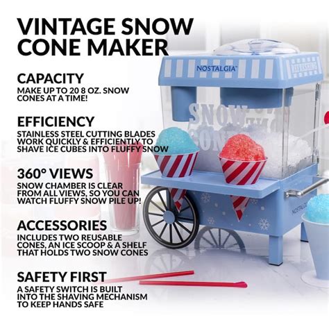 Nostalgia Scm525bl Vintage Snow Cone Maker Blue 160 Oz Snow Cone Maker