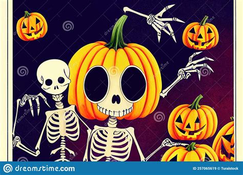 Cute Halloween Skeleton Cartoon Skeleton In Halloween Day Stock Illustration Illustration Of