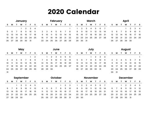 Full Year Calendar 2020 A Printable Calendar