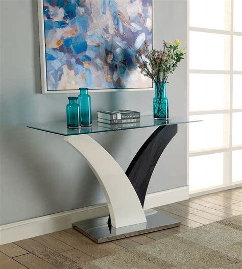 Furniture Of America Talon Glass Top Sofa Table White And Dark Gray