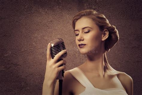 Attractive Female Singer With Microphone Stock Photo Image Of