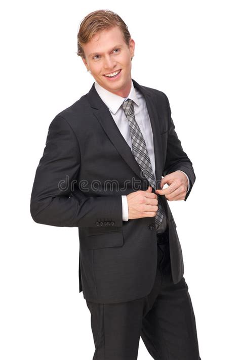 Businessman Buttoning Suit Jacket Stock Photo Image Of Lifestyle