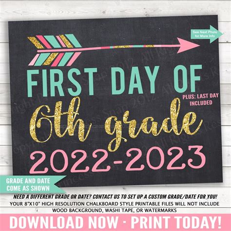 First And Last Day Of 6th Grade Arrow 6th Grade Sign Etsy