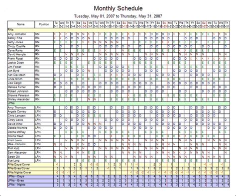 Staff Schedule Template Monthly Printable Schedule Template