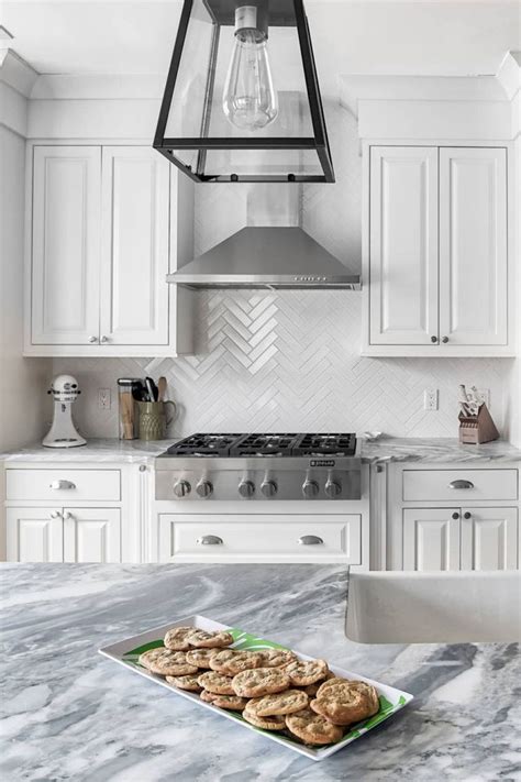 50 White Herringbone Backsplash Tile In Style White Kitchen