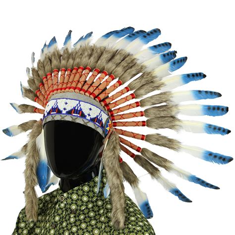 headdress chief fancy dress native american indian feathers hat cap blue ebay