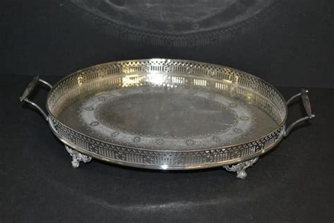 19th Century Sheffield Plated Oval Gallery Tray Trays Salvers And