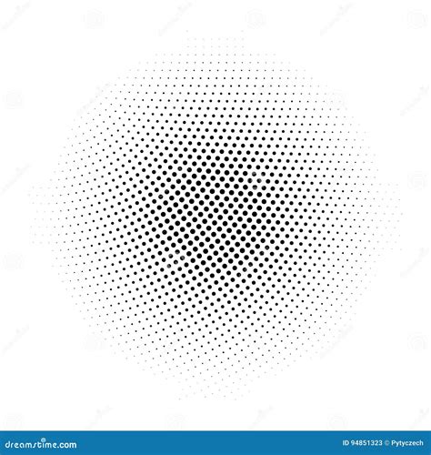 Black Abstract Halftone Circle Made Of Dots In Radial Arrangement On