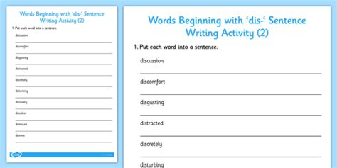Words Beginning With Dis Sentence Writing Activity 2 Writing
