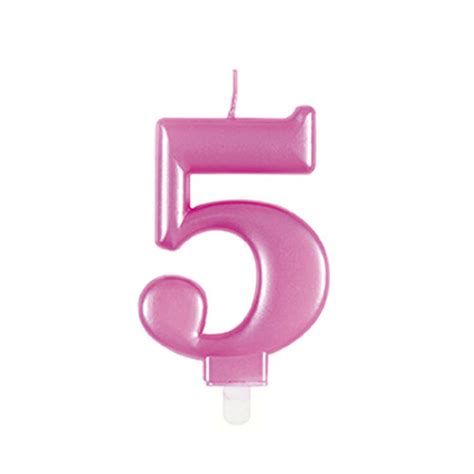 Metallic Pink Number 5 Birthday Candle 9cm Partyrama