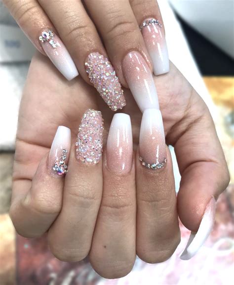 Ombre Pink And White Acrylic Full Set 45 Ombré Pink And White Nails