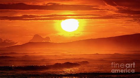 Panoramic Sunset Over The Pacific Ocean And Honolulu Hawaii Photograph