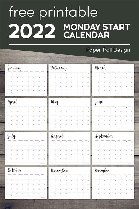 Monday 2022 Calendar Horizontal Calendar Quickly 2022 Yearly Calendar