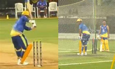 Video Ms Dhoni Hits A Gigantic Six In Csk Nets