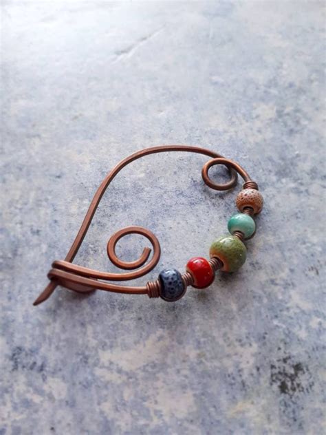 celtic shawl pin arch pin copper wire wrapped fibula scarf etsy