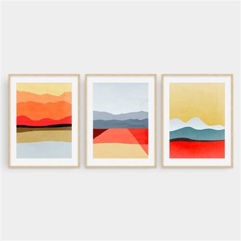 Art And Collectibles Digital Prints 3 Prints Set Abstract Mid Century Art