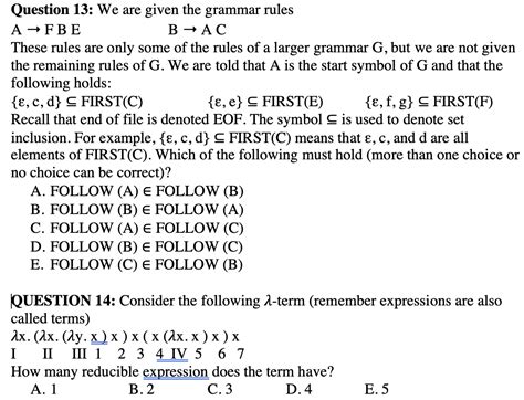Solved Question 13 We Are Given The Grammar Rules A → Fbe B