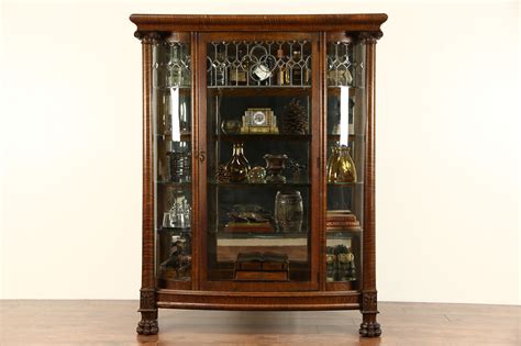 A short curio cabinet display case looks great in any room with a wall mirror above it. SOLD - Curved Glass 1900 Antique Oak China Cabinet, Curio ...