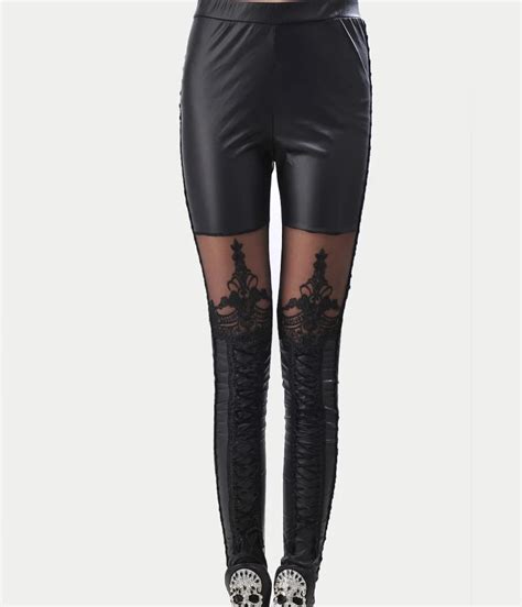 2017 women s lace pants fashion sexy spandex imitation leather female fitness straps slim