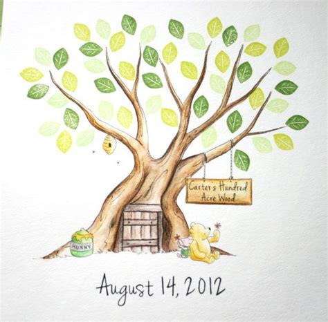 For a memento from your wedding you can keep and treasure,rather than throw in a cupboard a. Winnie the Pooh Guest Book tree baby shower. 12x12 ...