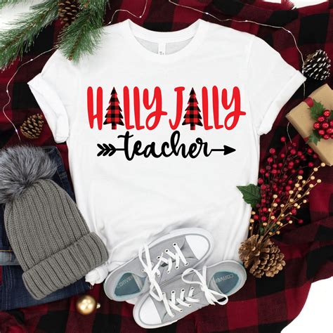 Teacher Christmas Shirt Holly Jolly Teacher Shirt Teacher Etsy Uk