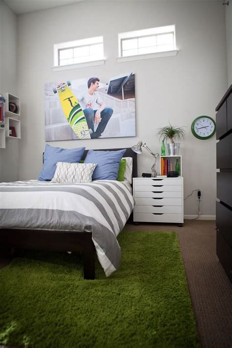 Need ideas for your teen's bedroom? Cute!! I mean Manly green rug! | Teen Boy Bedroom | Pinterest