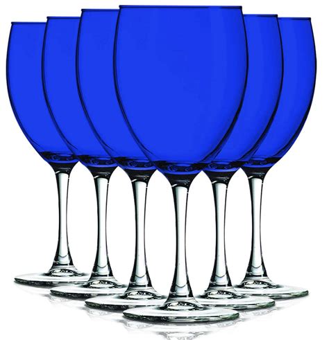 Tabletop King 10 Oz Wine Glasses Stemmed Style Nuance Top Accent Cobalt Blue Set Of 6