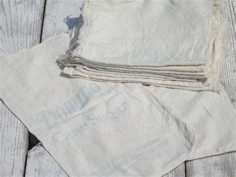 Vintage Sugar Sacks Lot Cotton Feed Sack Fabric Bags W Chain Stitching