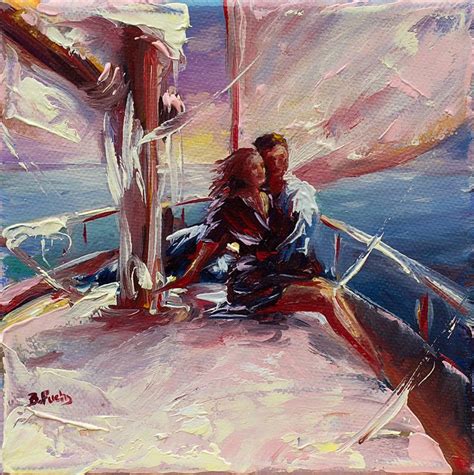 Romantic Seascape Oil Painting A Couple On Sailboat Artist Bozhena