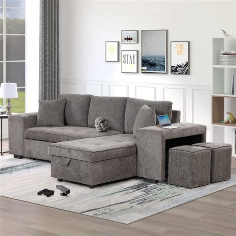 buy merax 104 l shape 3 seat reversible sectional sofa couch with pull out bed er sofa with