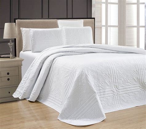 Full Queen Cal King Solid Pure White 3 Pc Quilt Set Coverlet Bedspread