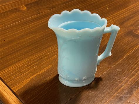 Antique Blue Milk Glass Small Pitcher With Handle 161 Ppm Lead Not A