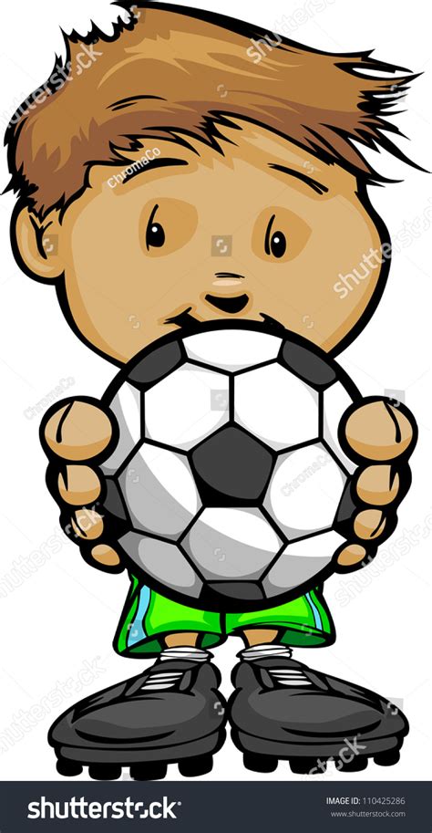 Smiling Football Kid Holding Soccer Ball Vector Cartoon