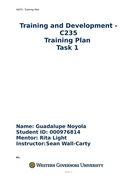 C235 Task 1 Noyola Guadalupe Xwt1 Training Plan Training And