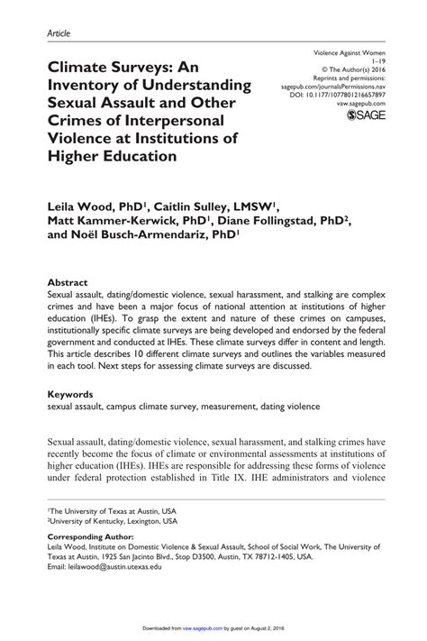 Pdf Climate Surveys An Inventory Of Understanding Sexual Assault And