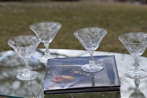 Vintage Etched Crystal Cocktail Martini Glasses Set Of 5 Etsy Crystal Martini Glasses