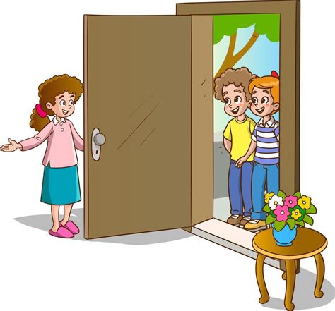 niña dando la bienvenida a los invitados en la puerta Vector en Vecteezy