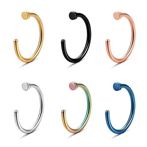 18g 316l Stainless Steel Nose Rings Hoop Nose Piercing Body Jewelry 6pcs 8mm Click Image To