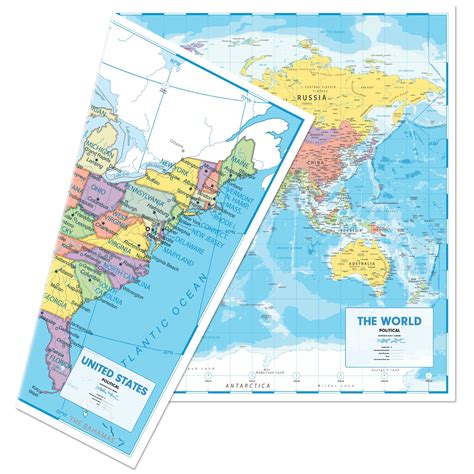 Buy World And Us 36” X 25” Extra Large Double Sided Of The World And Usa