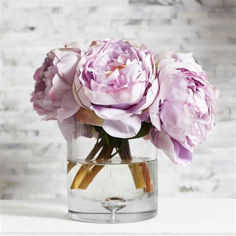 Lavender Real Touch Peony Floral Arrangement In Clear Glass Vase