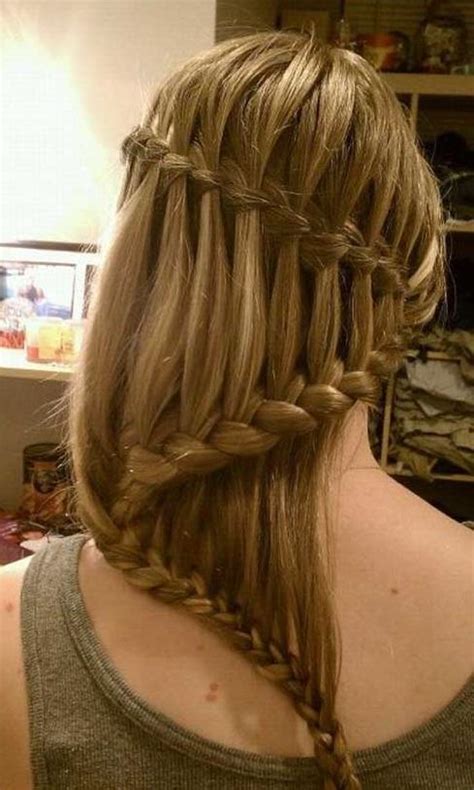 Create a two stand waterfall at the top of your hair, then braid the rest of hair into a low french braid, picking up all loose hair as you go. 5 Pretty Braided Hairstyles for School | Hairstyles How To
