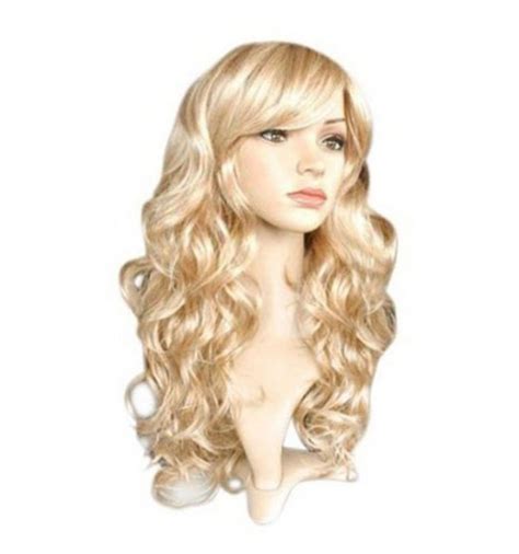 Qqxcaiw Long Curly Women Ladies Party Natrual Blonde 65 Cm Synthetic