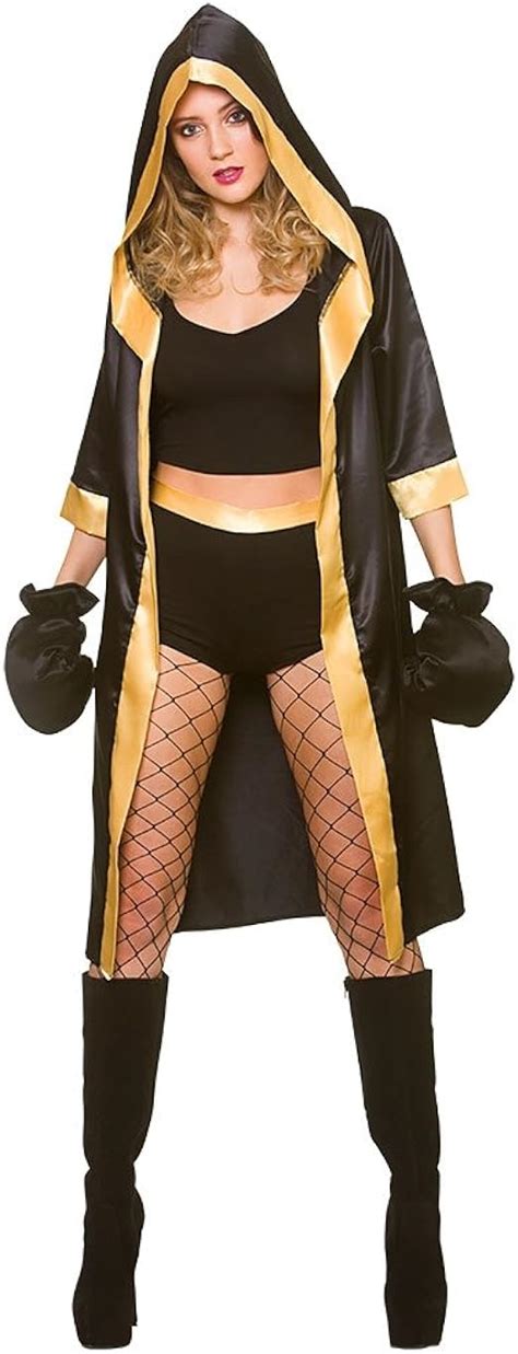 Adult Female Blackgold Sexy Knockout Boxer Fancy Dress Costume Uk Health