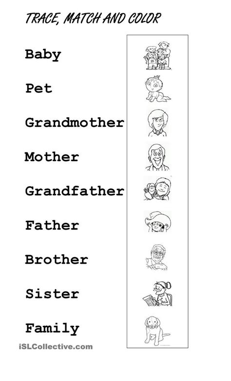 trace family members family worksheet word family