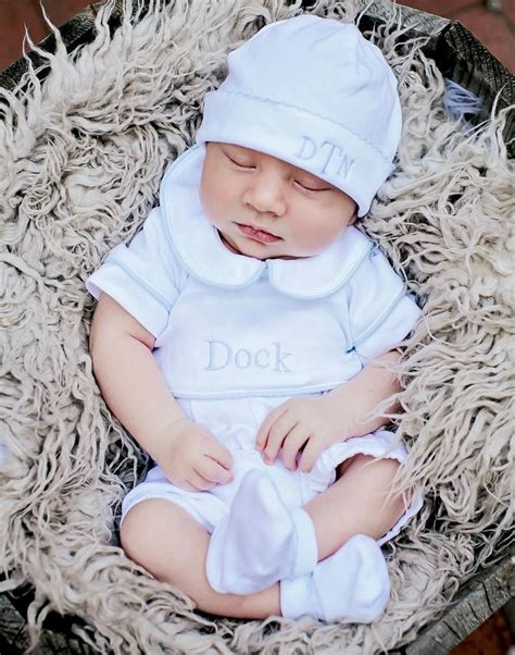 Aaron Pima Cotton Outfit White With Blue Trim Baby Boy Coming Etsy