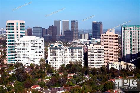 Aerial Of The Wilshire Blvd And Century City Skylines In Los Angeles