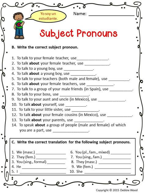 Spanish Subject Pronoun Posters and worksheets | Spanish subject