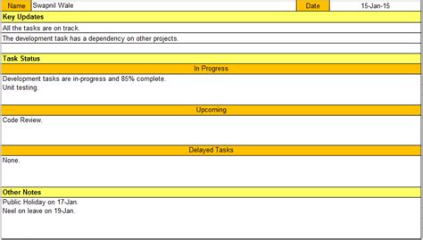 Daily Status Report Template Excel And Word Download Free Project