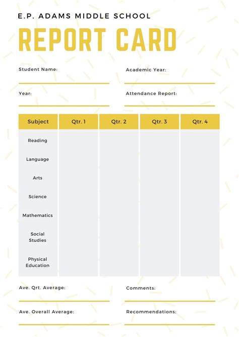 White And Yellow Simple Sprinkled Middle School Report Card With Regard