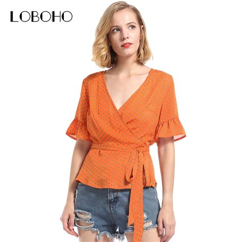 Summer Women Tops And Blouses Fashion 2018 Flare Sleeve V Neck Dot